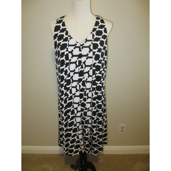 Worthington Black & White Geometric Pattern Sleeveless A-Line Midi Dress XL - Picture 1 of 6